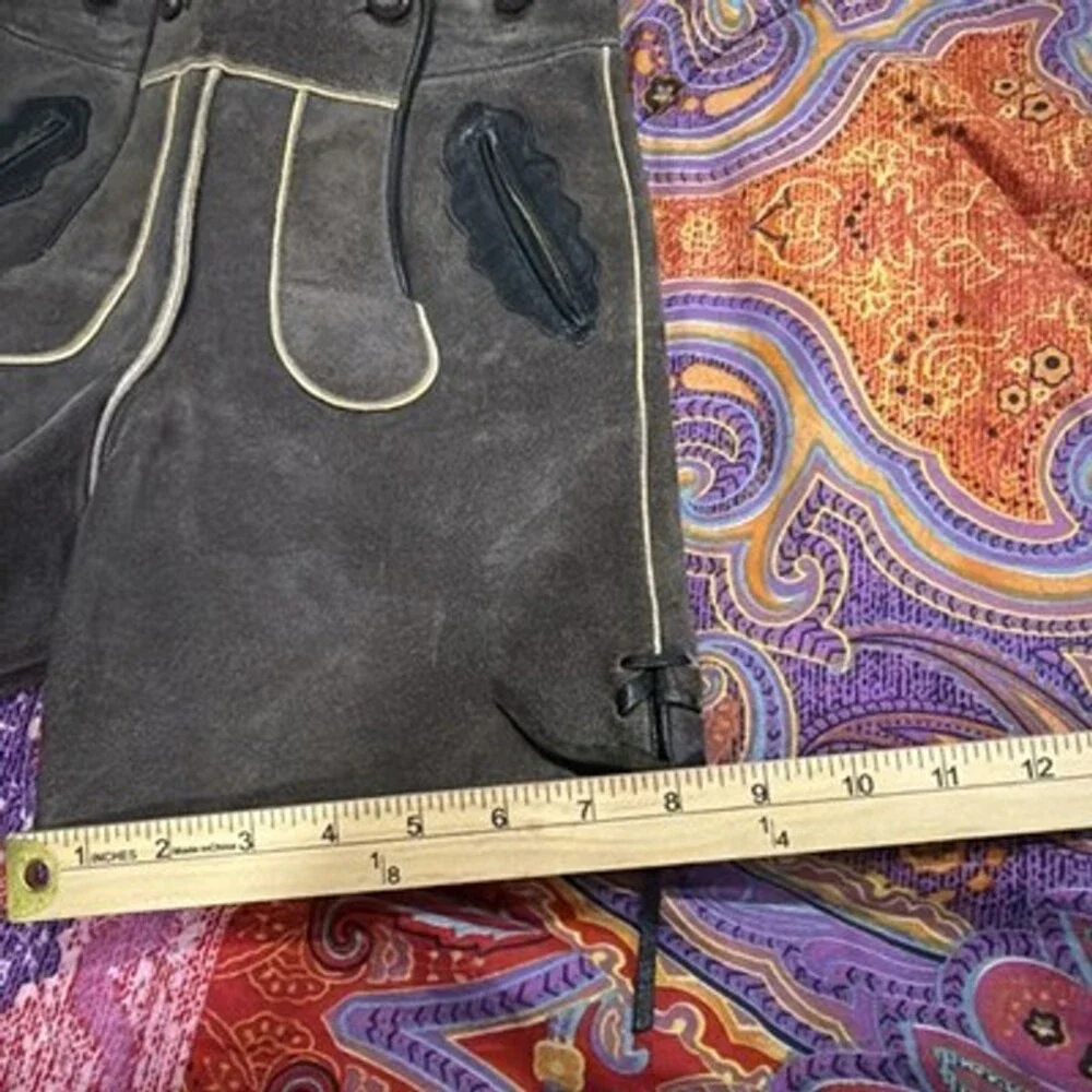 Vintage German Lederhosen Suede Leather Trachten Shorts Oktoberfest 22”W/4”L
